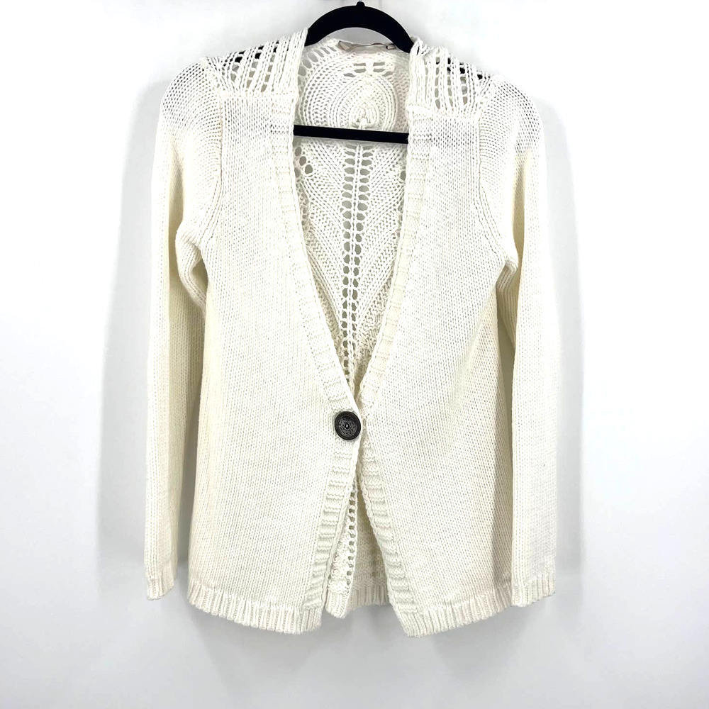 Soft Surroundings Sweater Cardigan White‎ 1 Button Loose Knit Women's Small